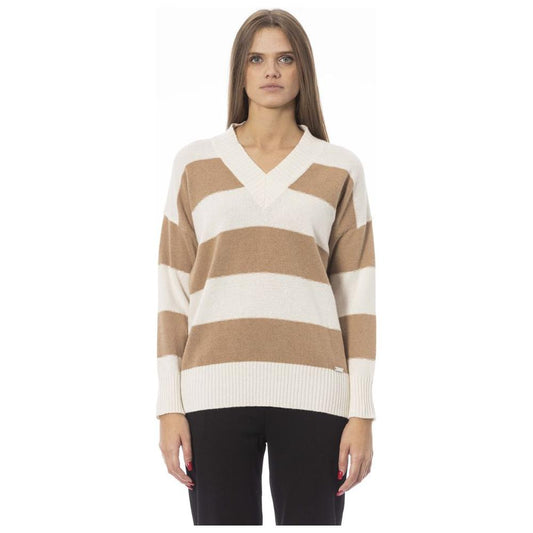 Baldinini Trend Elegant Beige V-Neck Sweater Baldinini Trend