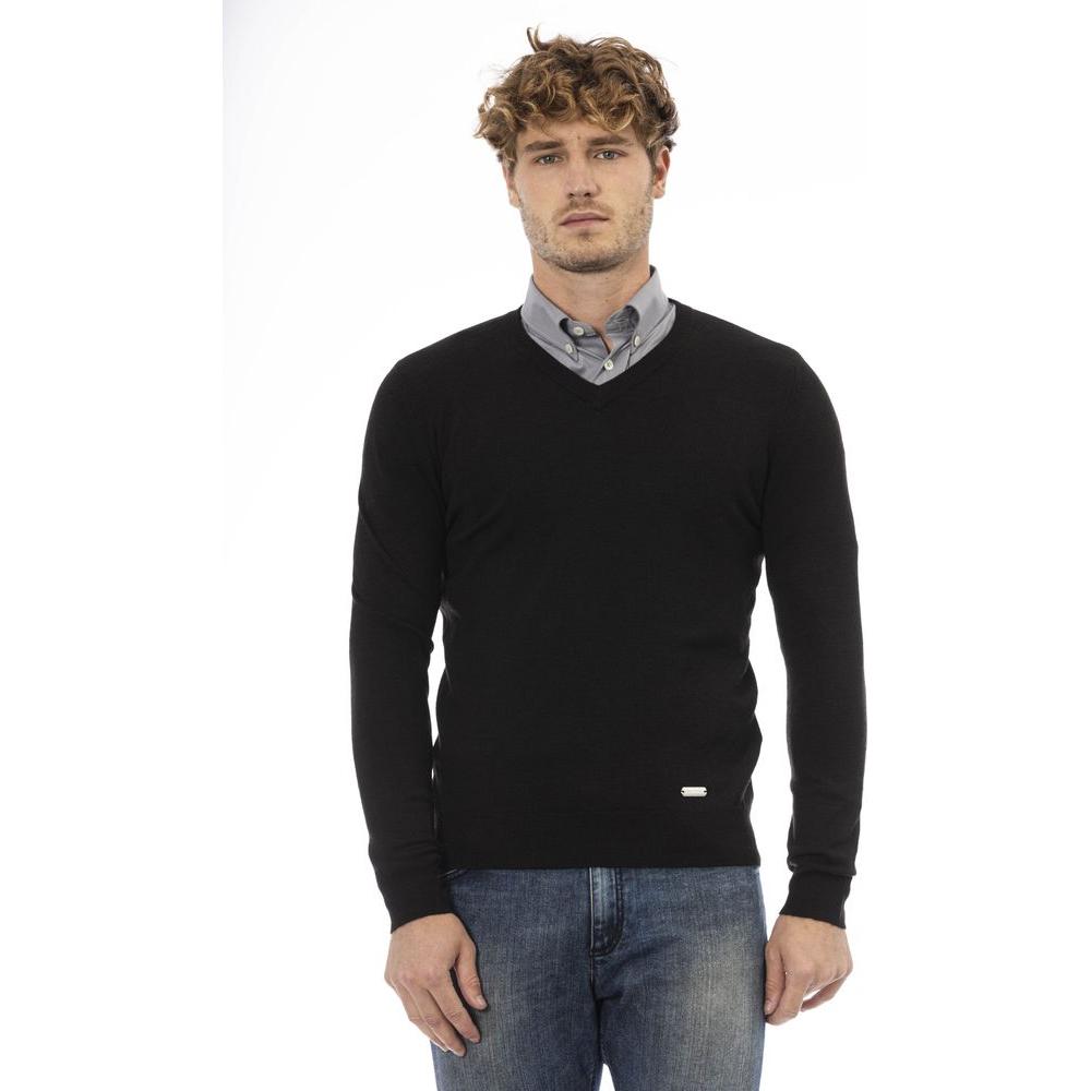 Elegant V-Neck Wool Sweater - Long Sleeves, Ribbed Accents