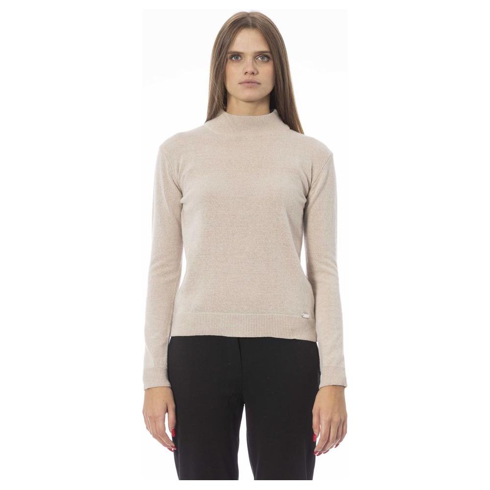 Chic Beige Turtleneck Cashmere Blend Sweater