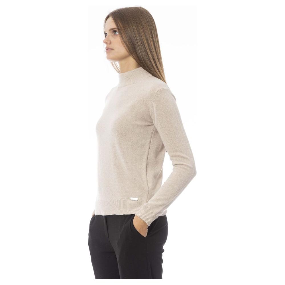 Chic Beige Turtleneck Cashmere Blend Sweater