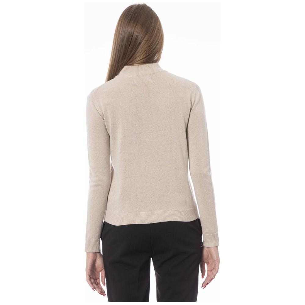 Chic Beige Turtleneck Cashmere Blend Sweater