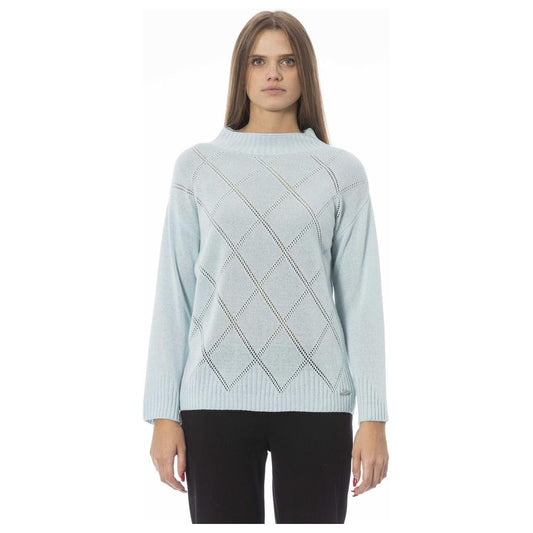 Elegant Light Blue Volcano Neck Sweater Baldinini Trend