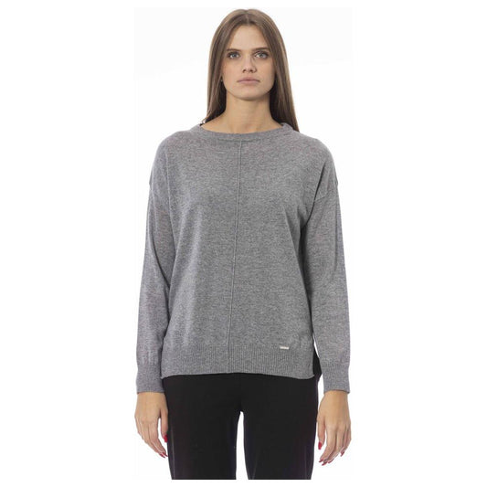 Baldinini Trend Chic Gray Crew Neck Knit Sweater Baldinini Trend