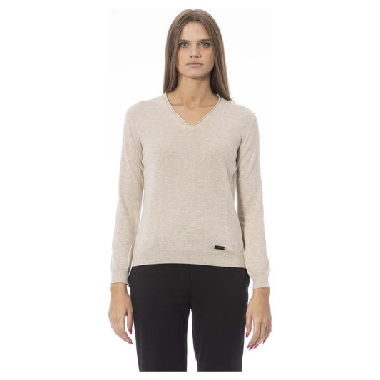 Elegant Beige V-Neck Sweater – Cozy & Chic Baldinini Trend