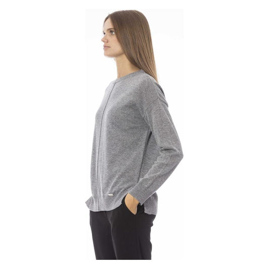 Chic Gray Crew Neck Knit Sweater Baldinini Trend