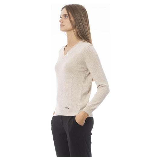 Baldinini Trend Elegant Beige V-Neck Sweater – Cozy & Chic Baldinini Trend