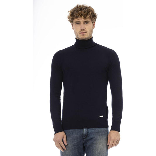 Elegant Blue Turtleneck Wool Sweater Baldinini Trend