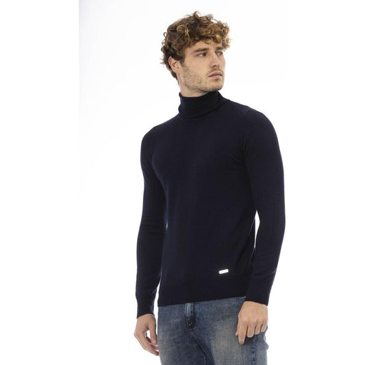 Elegant Blue Turtleneck Wool Sweater Baldinini Trend