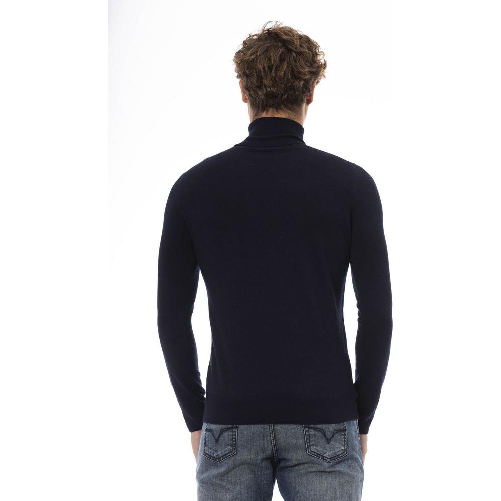 Elegant Blue Turtleneck Wool Sweater