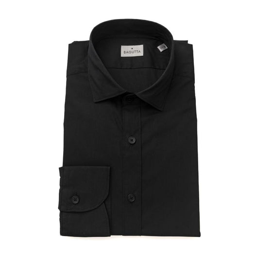 Sleek Black Slim Fit French Collar Shirt