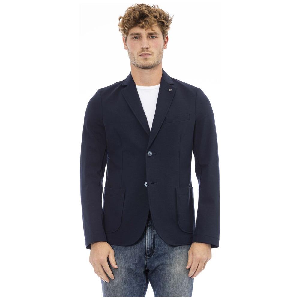 Elegant Blue Fabric Jacket for Men