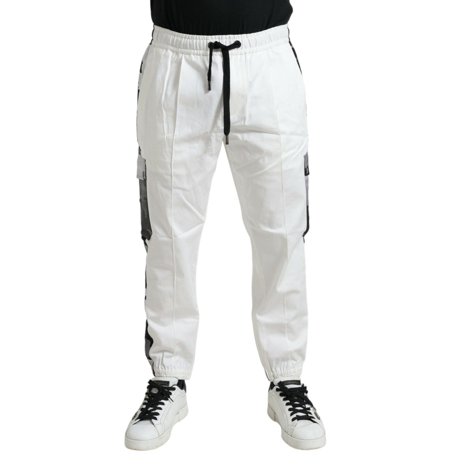 Elegant White Cotton Blend Jogger Pants