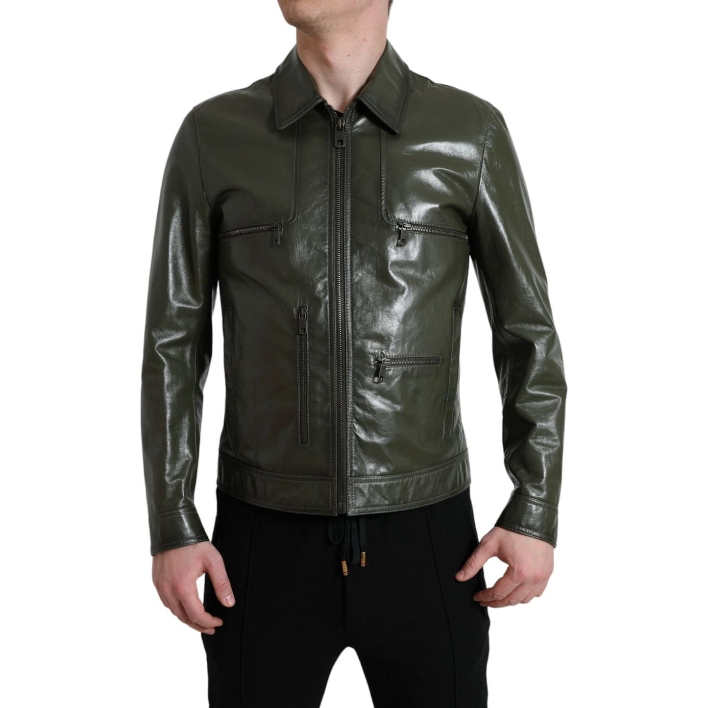 Emerald Elegance Leather Biker Jacket