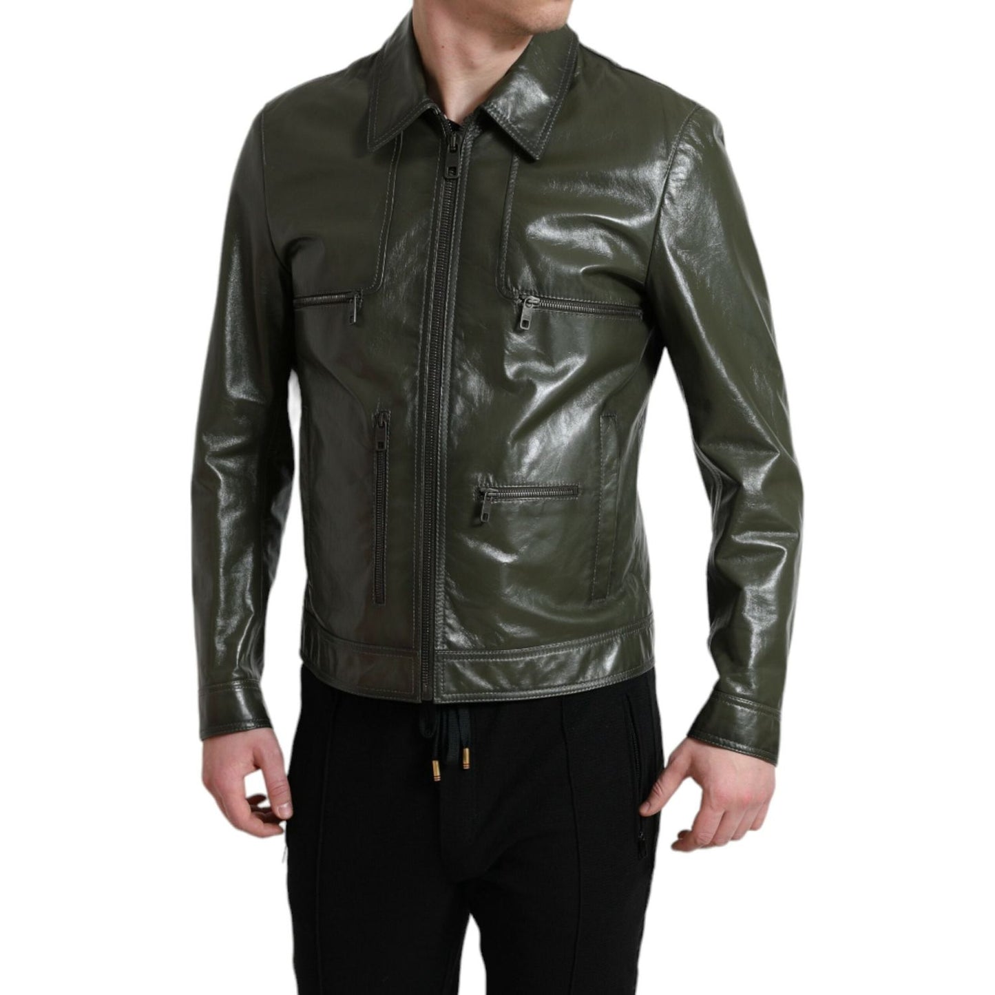 Emerald Elegance Leather Biker Jacket