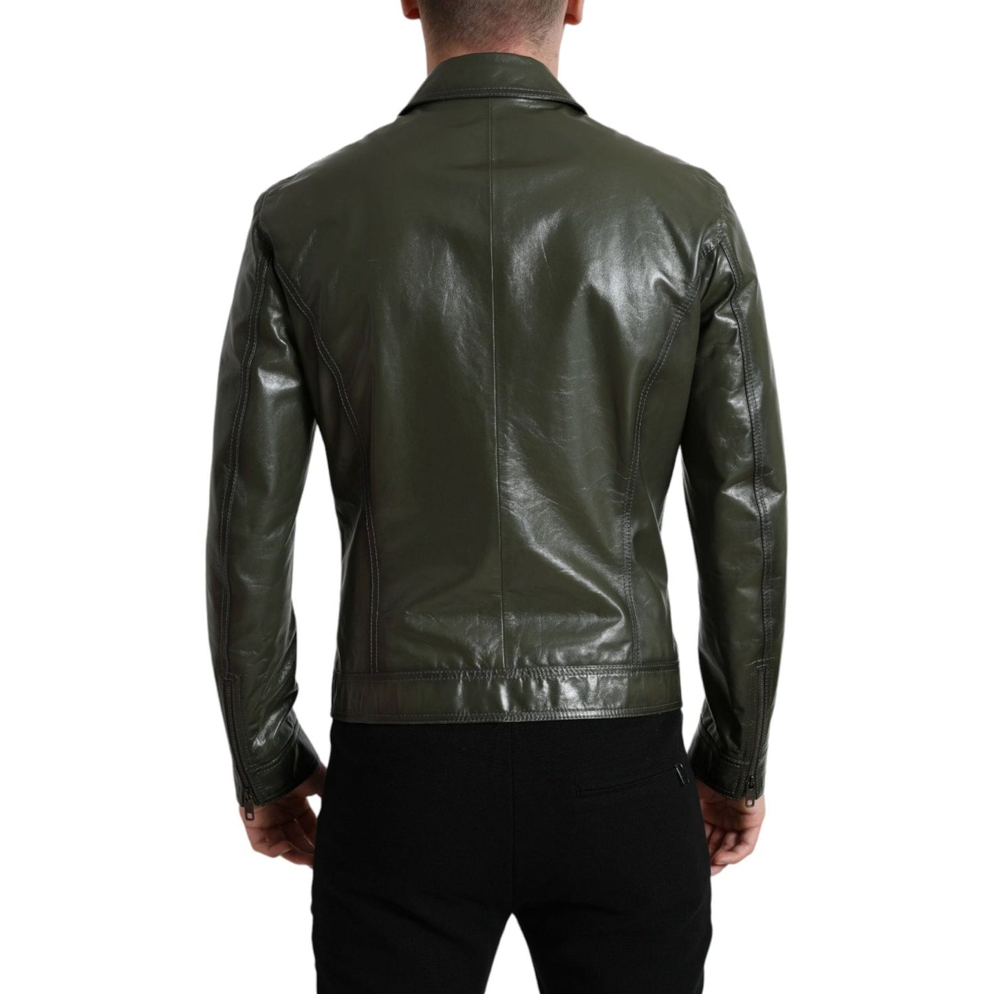 Emerald Elegance Leather Biker Jacket