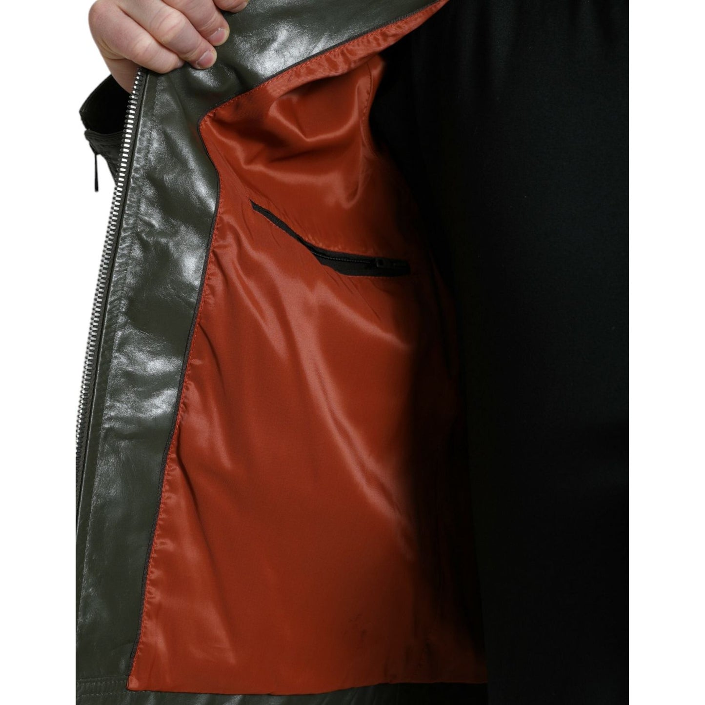 Emerald Elegance Leather Biker Jacket