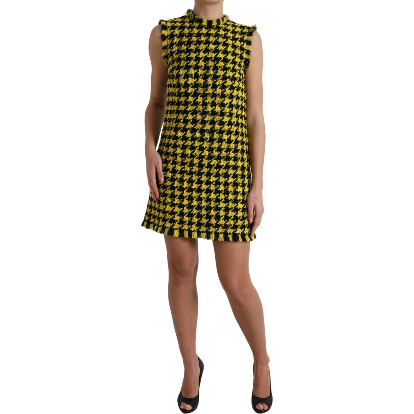 Houndstooth Knitted Chic Yellow Mini Skirt