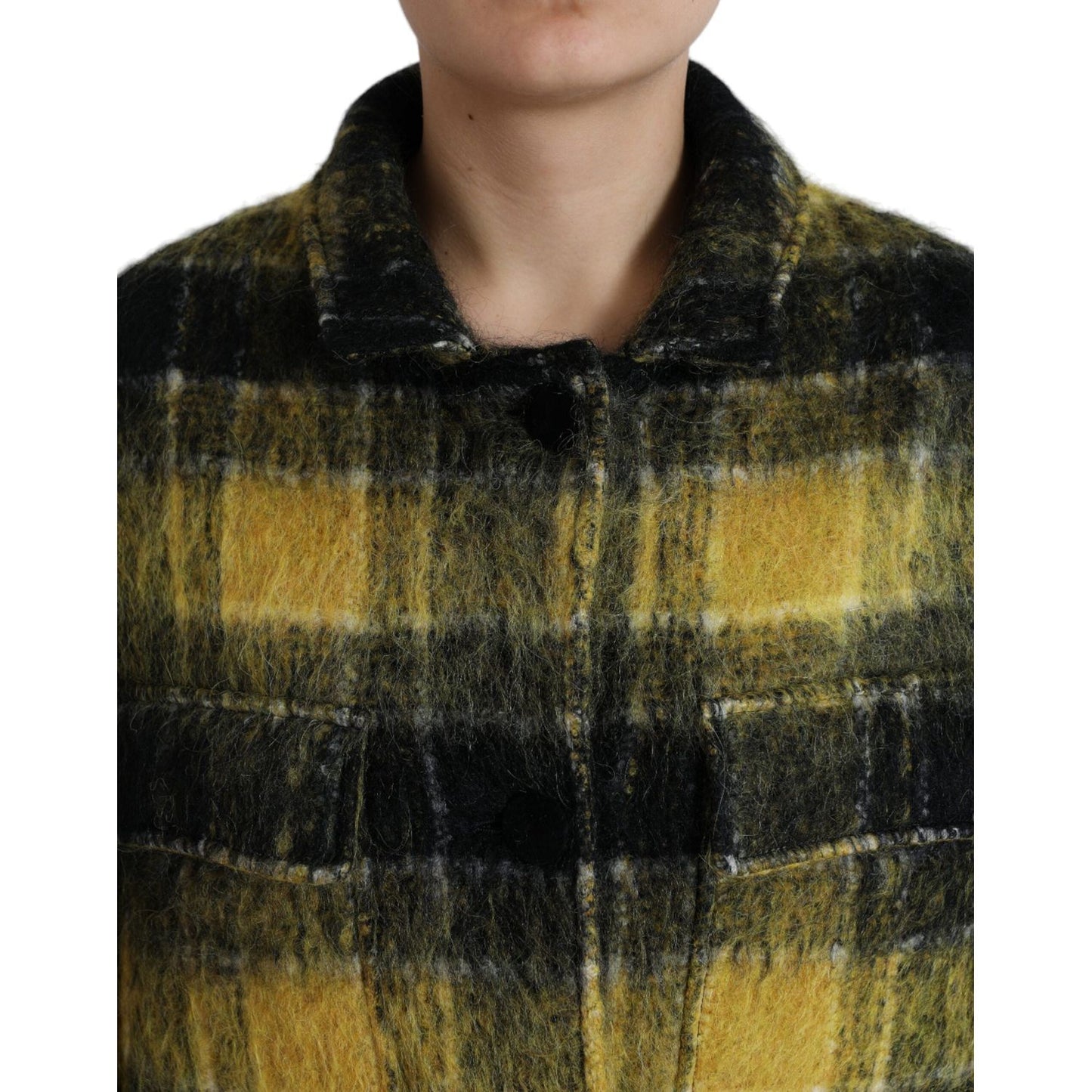 Chic Plaid Long Coat in Sunshine Yellow