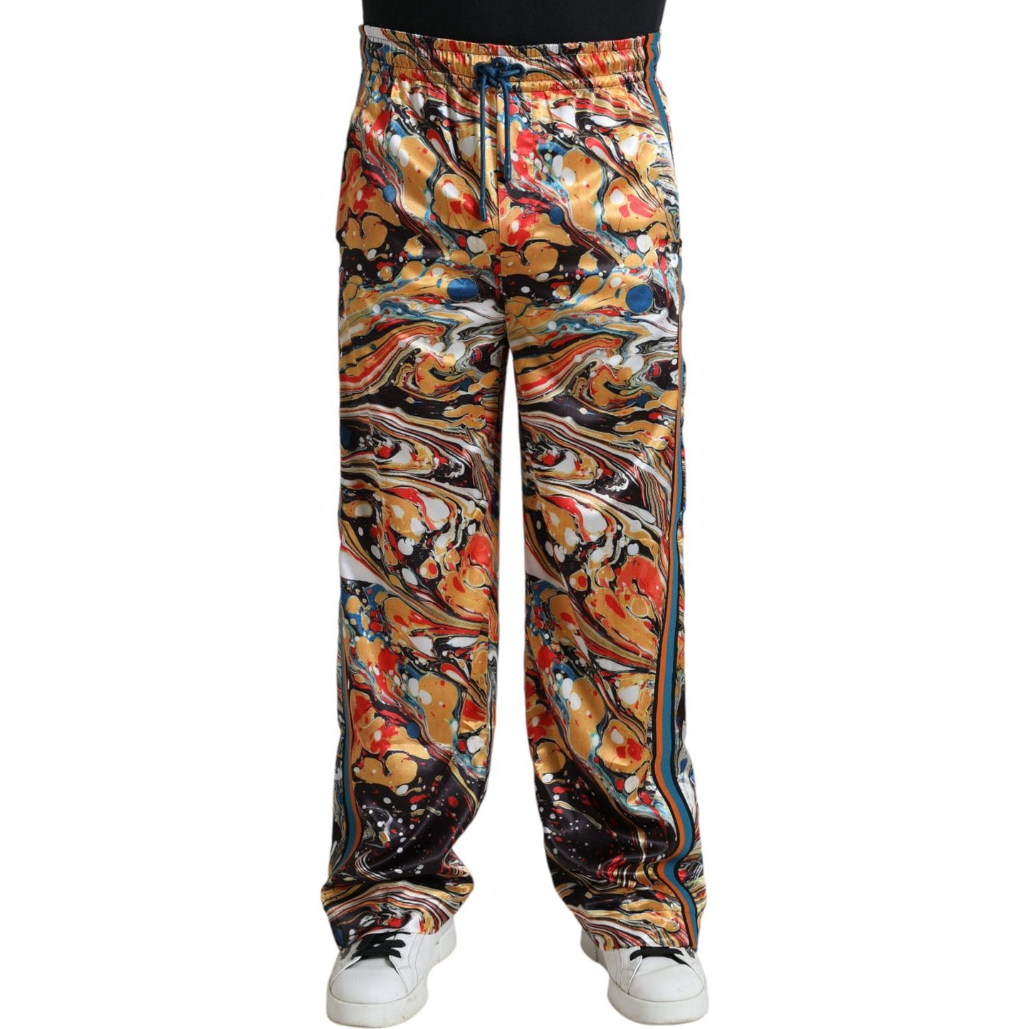 Elegant Satin Track Pants in Multicolor Marble