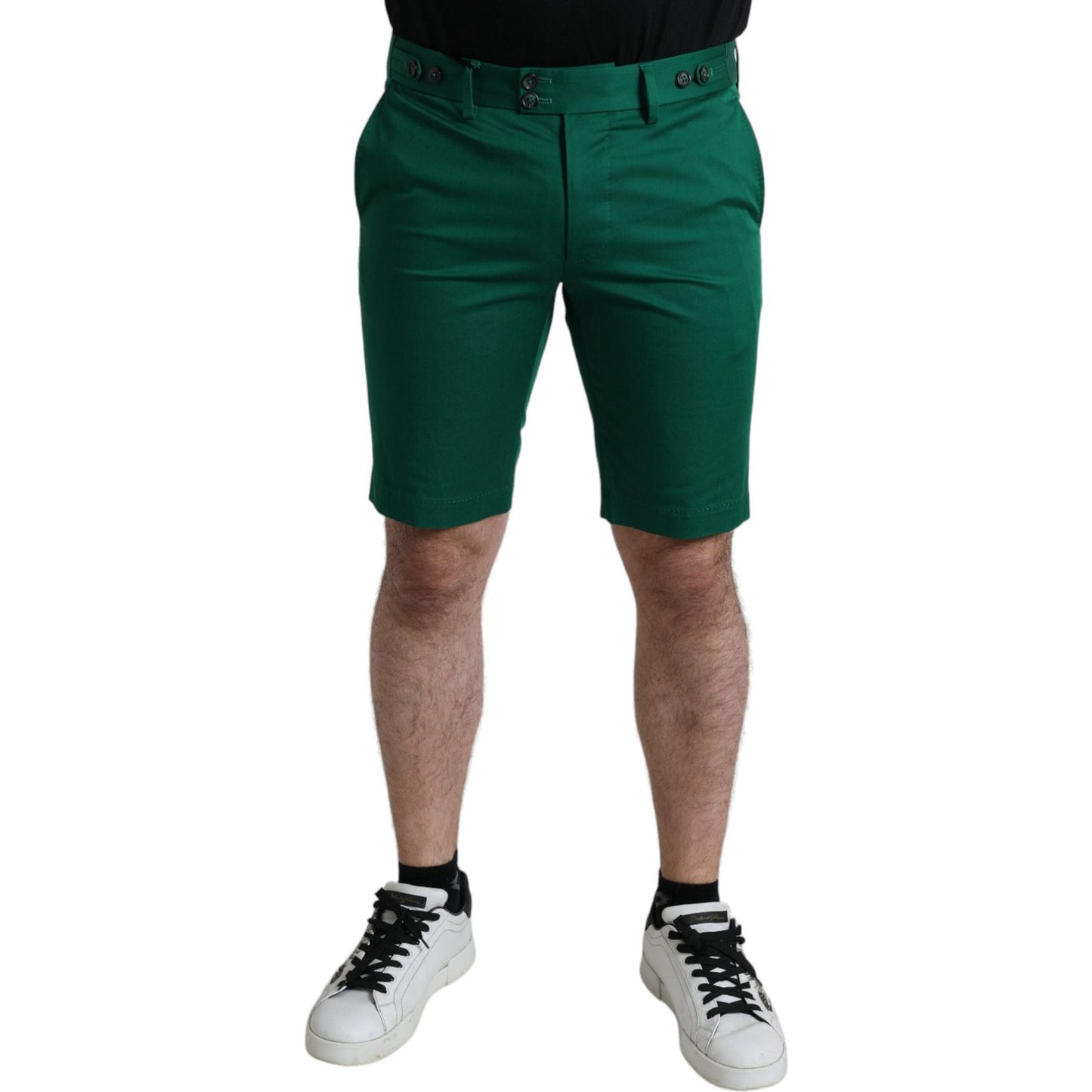 Elegant Deep Green Cotton Bermuda Shorts