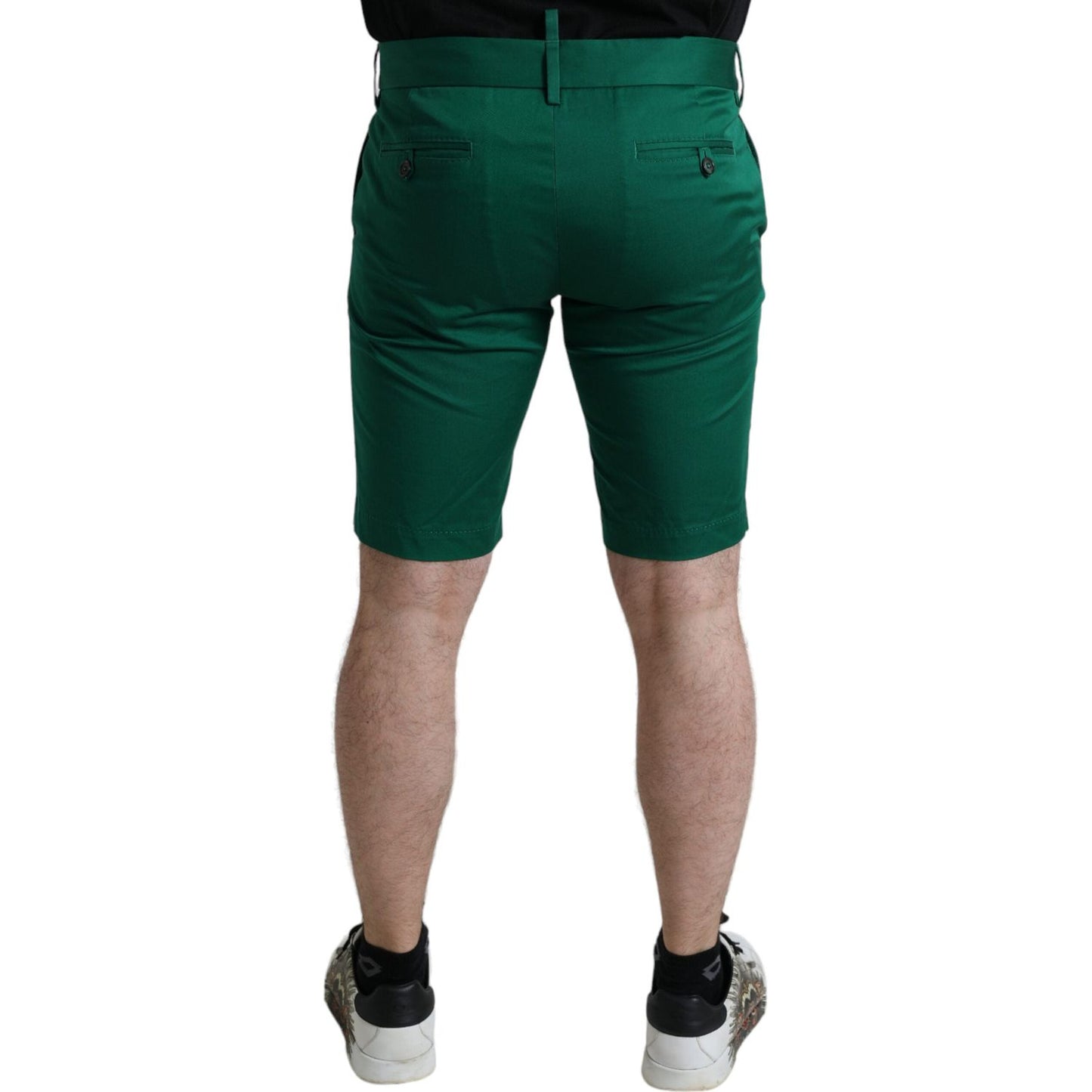 Elegant Deep Green Cotton Bermuda Shorts