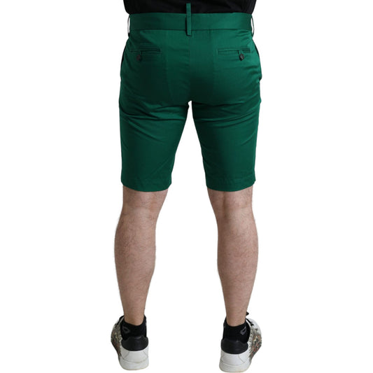 Elegant Deep Green Cotton Bermuda Shorts