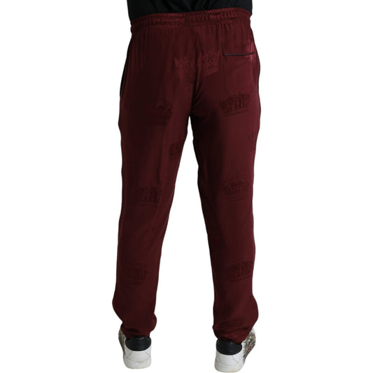 Elegant Maroon Silk Pajama Pants with Crown Motif