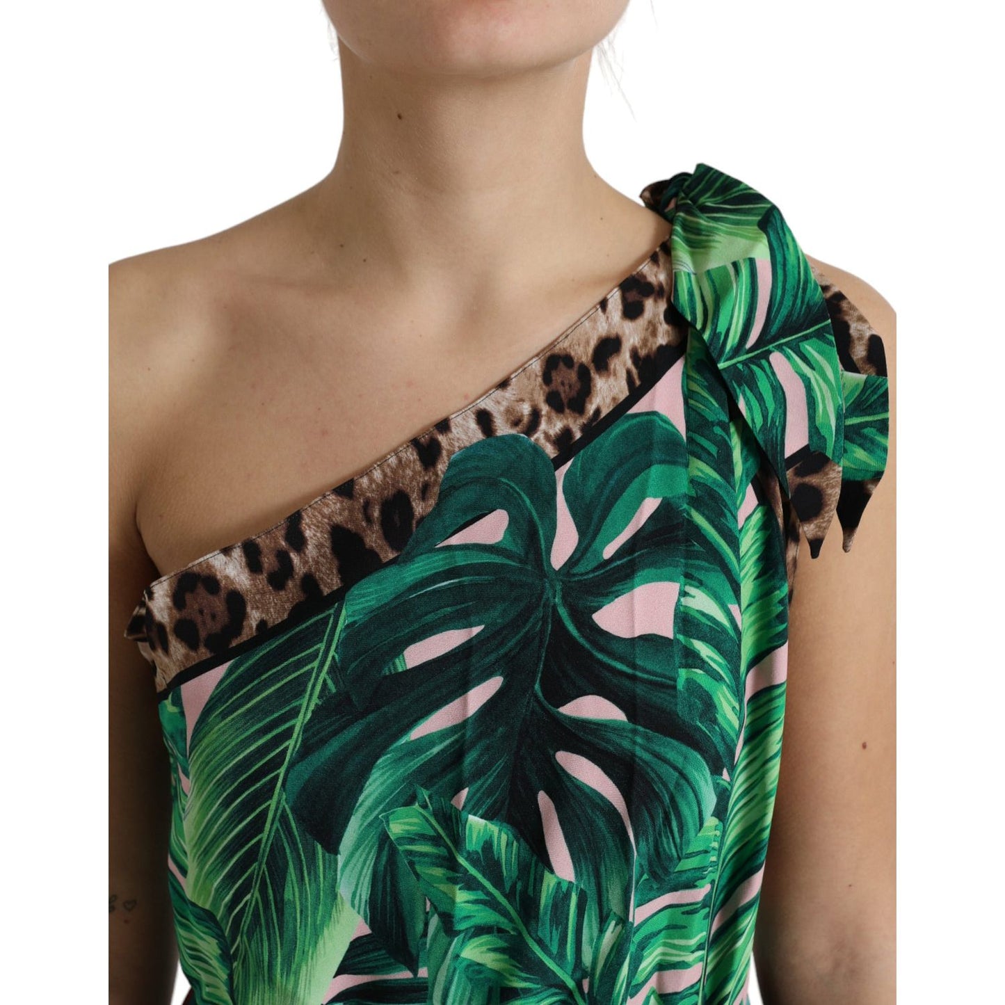 Tropical Jungle Print One-Shoulder Dress