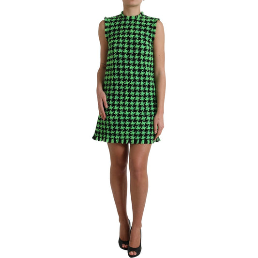 Elegant Houndstooth Knitted Mini Dress