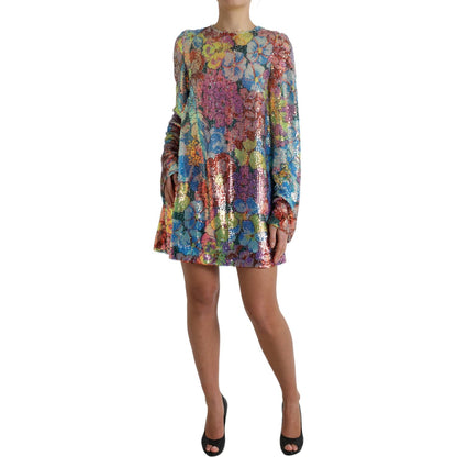 Dolce & Gabbana Multicolor Floral Sequined Shift Mini Dress