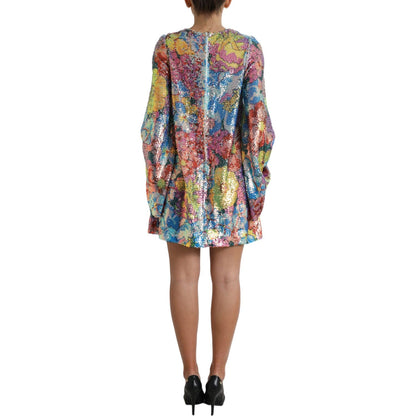 Dolce & Gabbana Multicolor Floral Sequined Shift Mini Dress