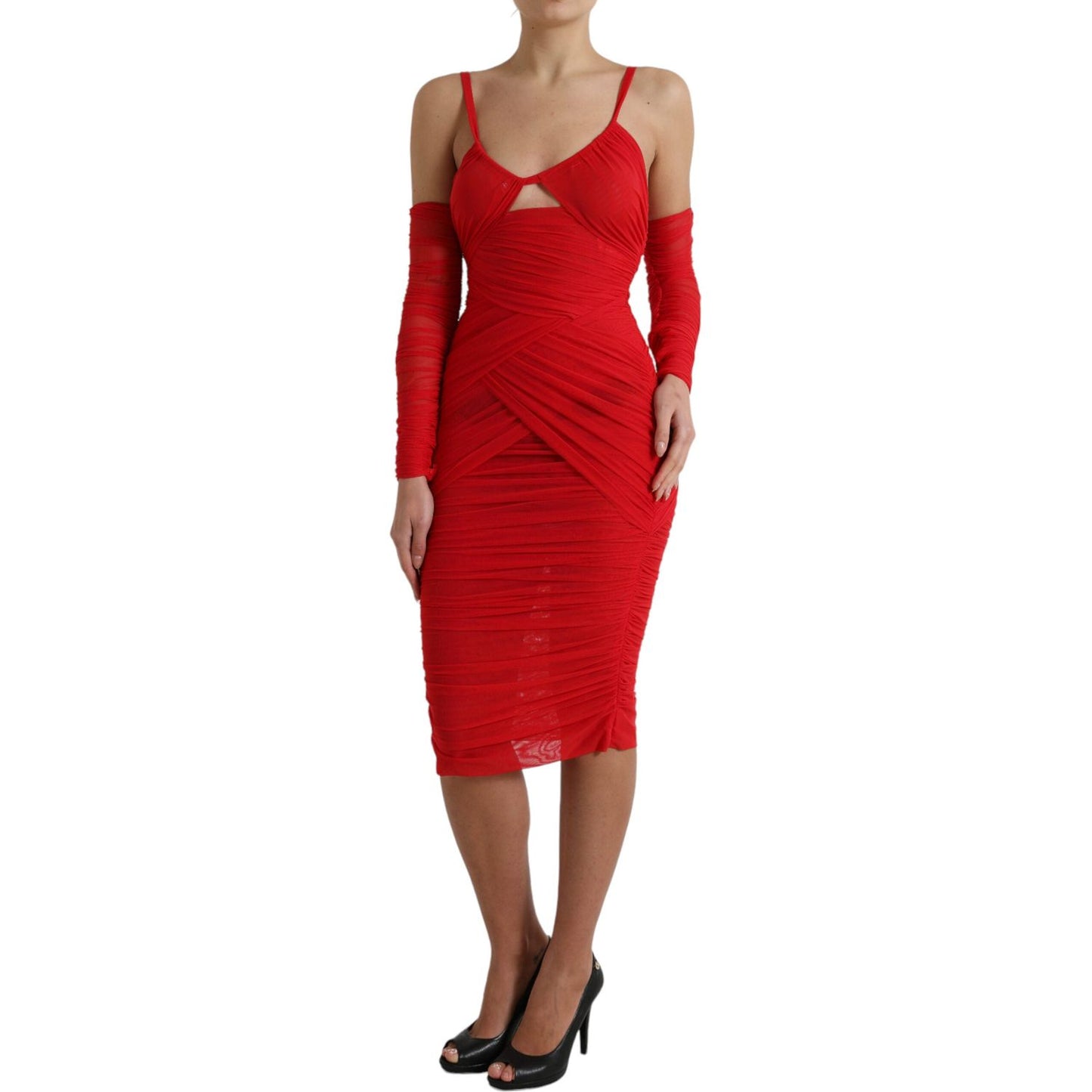 Radiant Red Stretch Satin Midi Dress