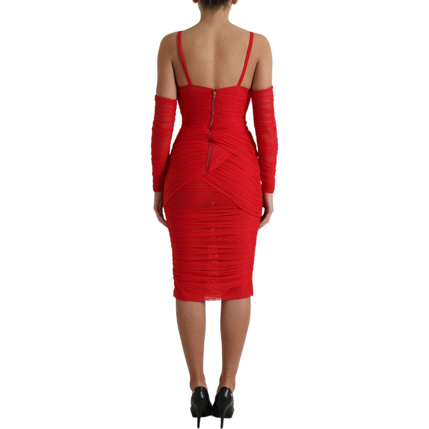 Radiant Red Stretch Satin Midi Dress