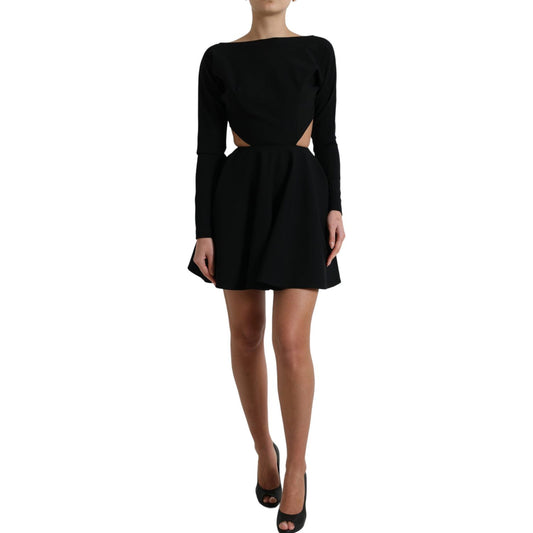 Dolce & Gabbana Black Viscose Cut Out A-line Long Sleeves Mini Dress Dolce & Gabbana