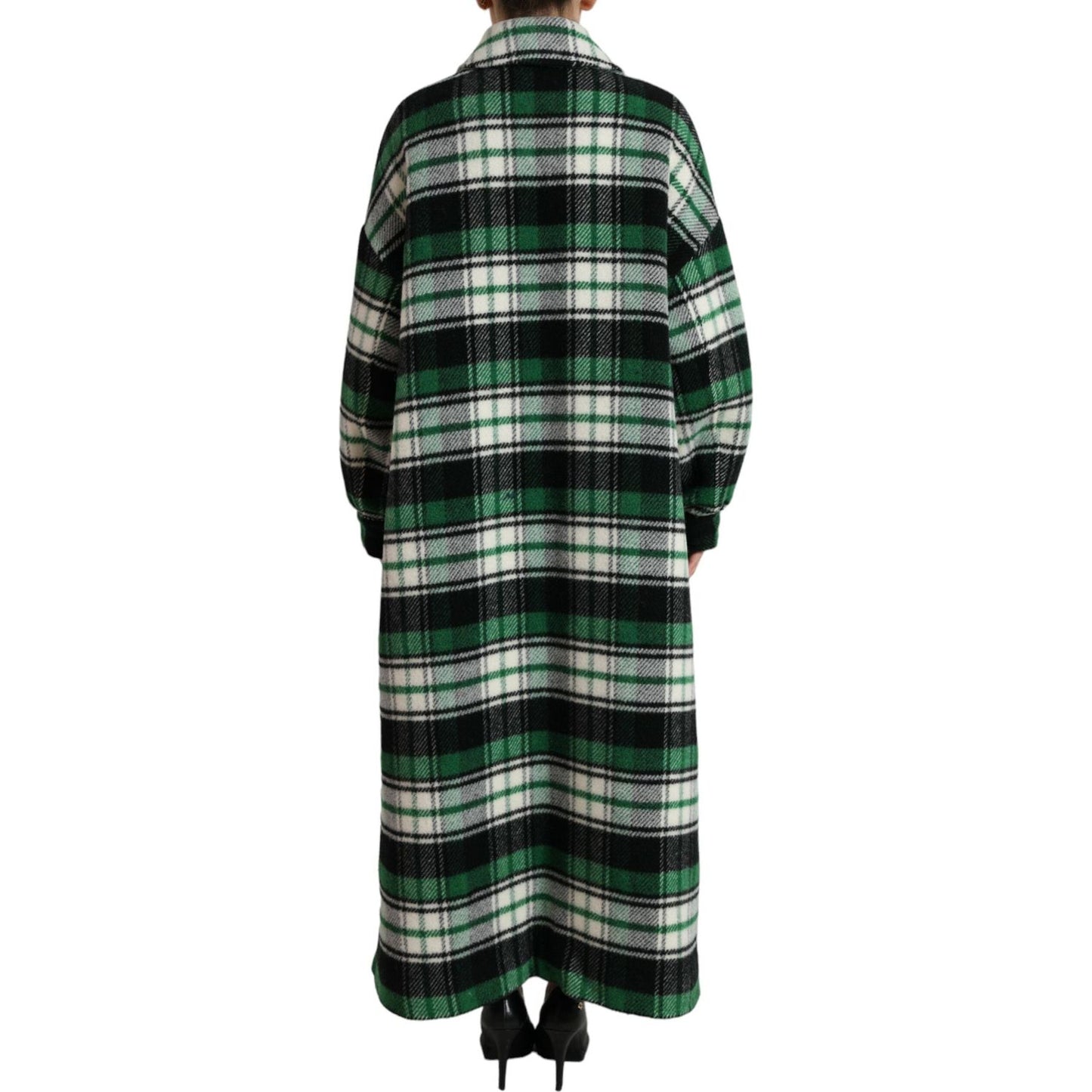 Elegant Green Plaid Long Coat