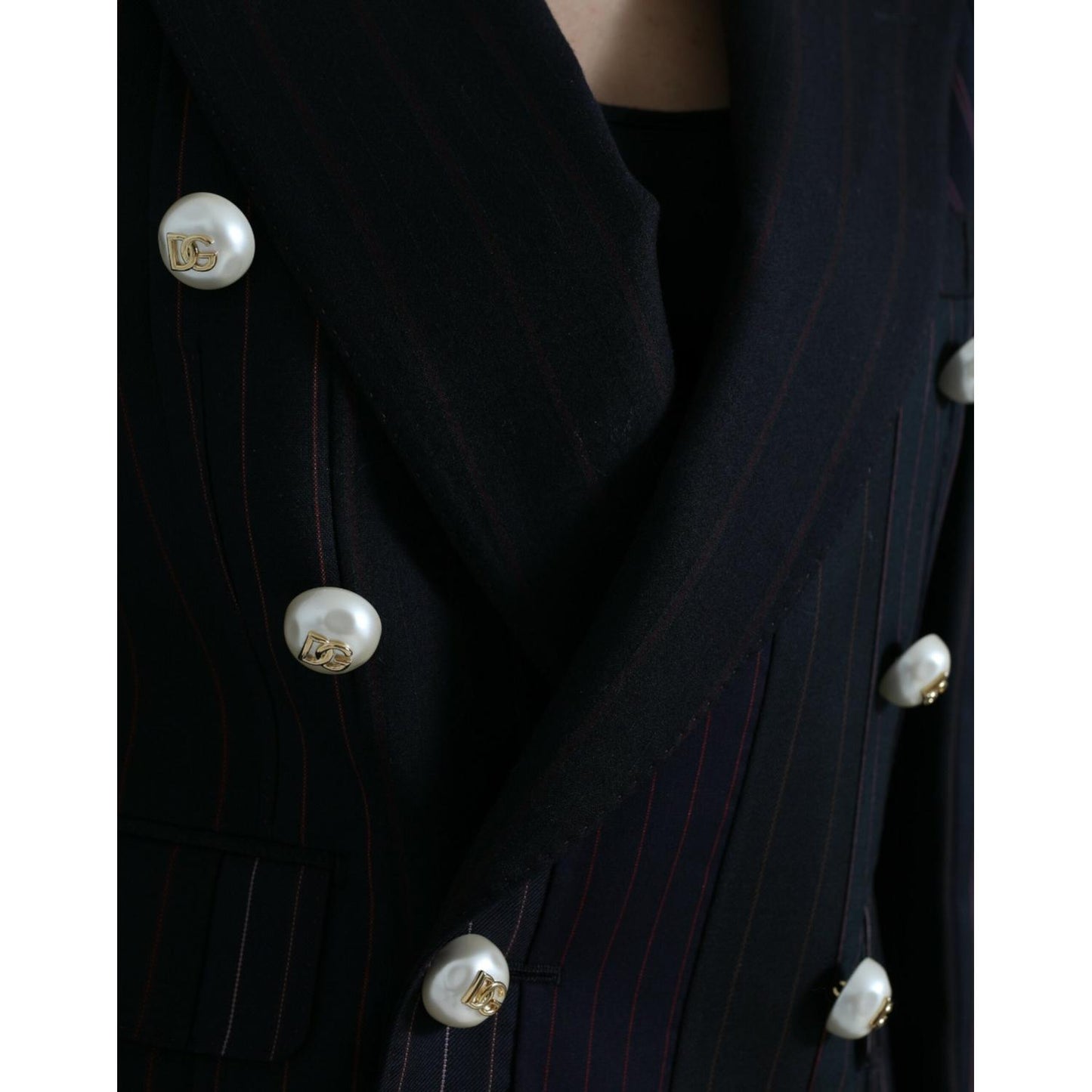 Elegant Striped Double Breasted Wool Blazer