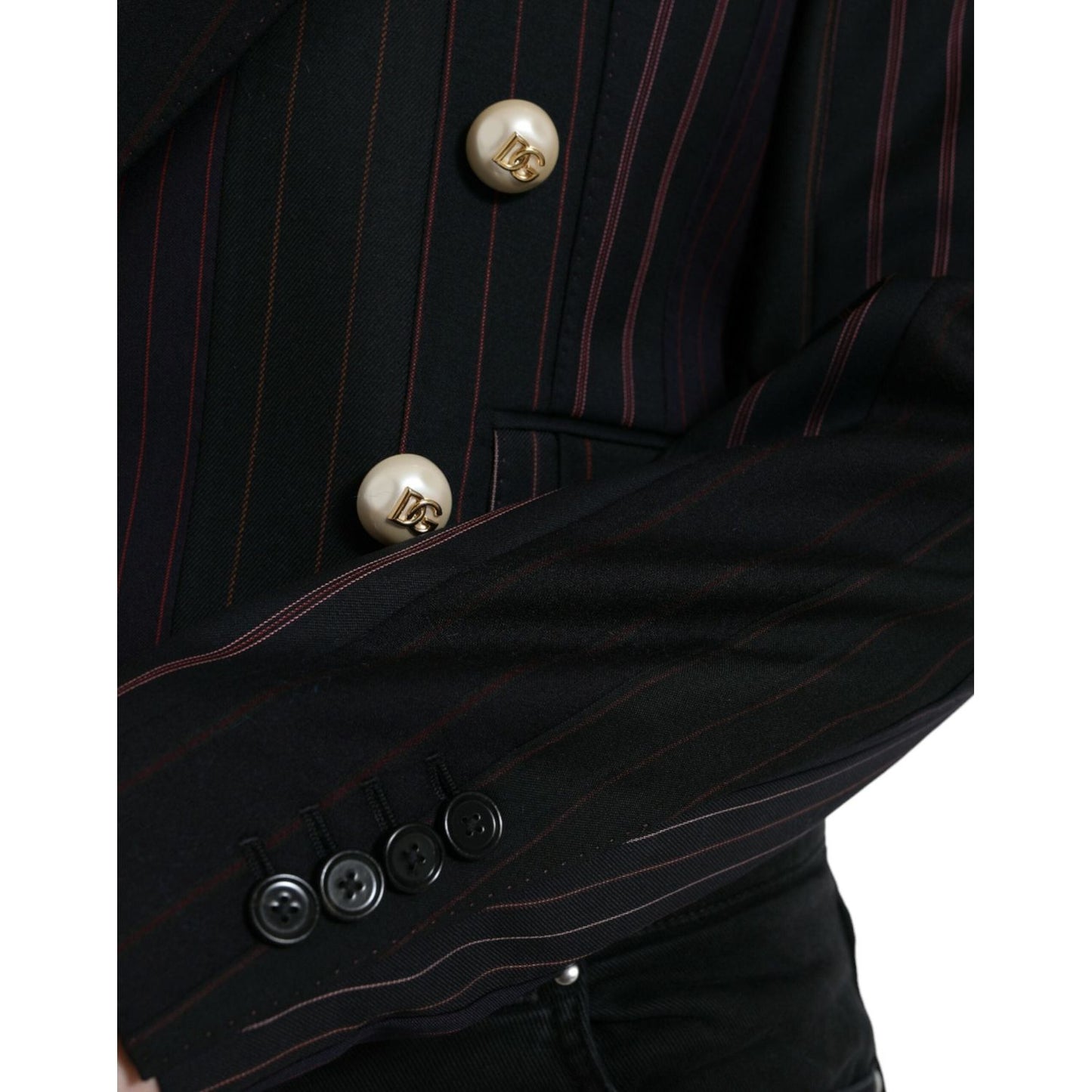 Elegant Striped Double Breasted Wool Blazer