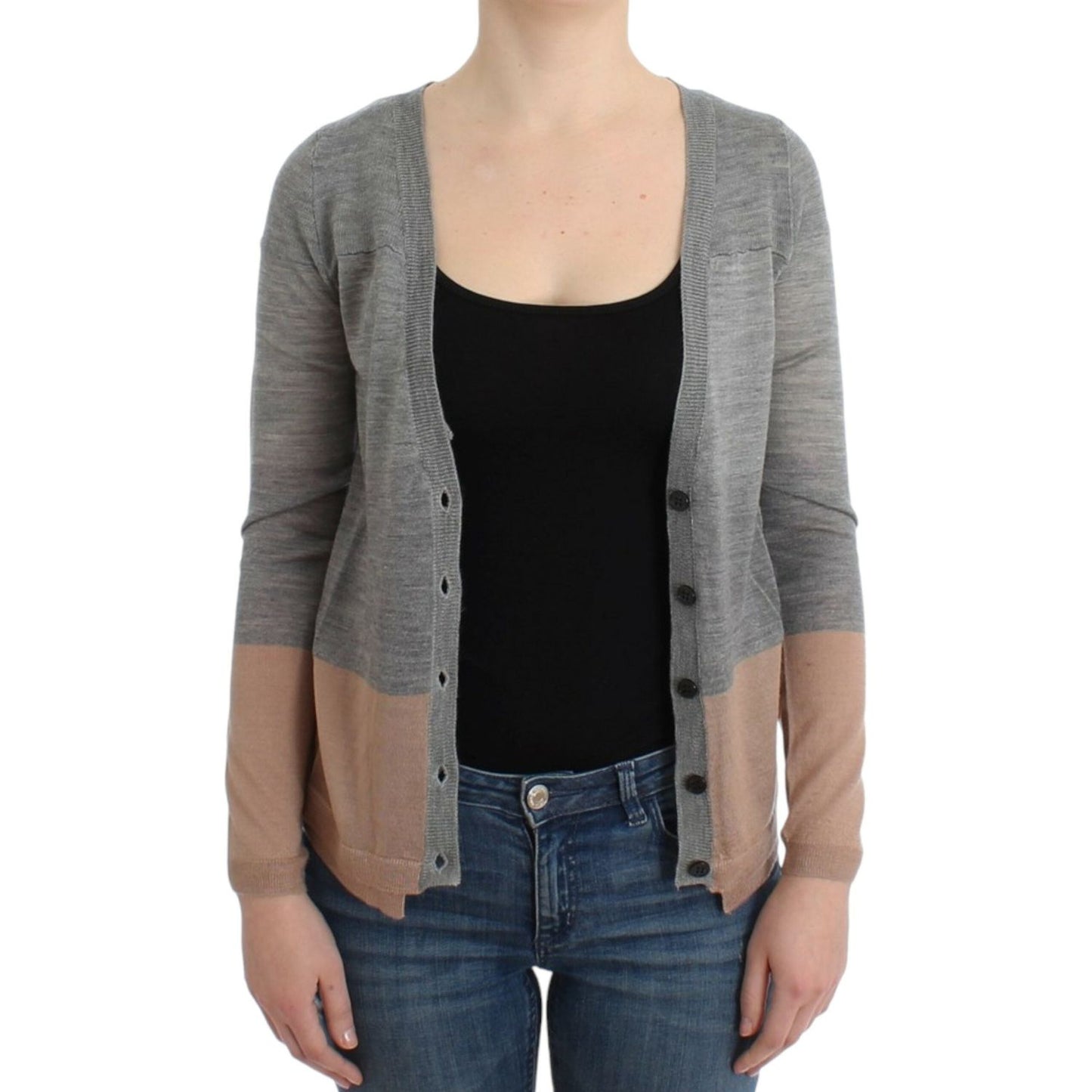 Elegant Gray Acrylic & Wool Cardigan