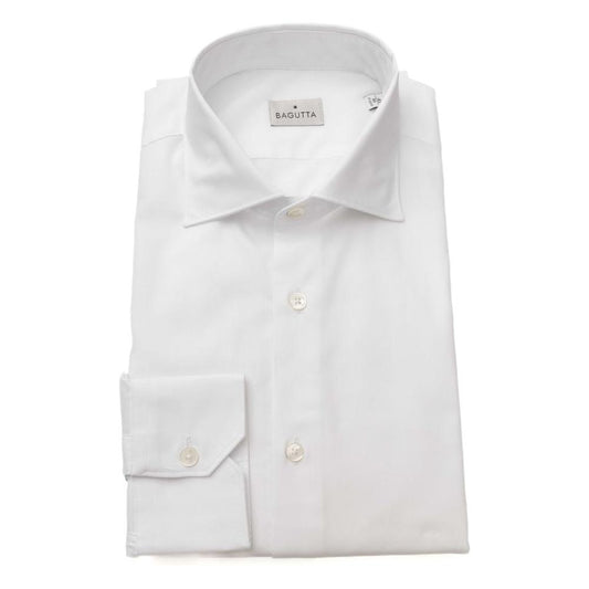 Elegant White Cotton French Collar Shirt