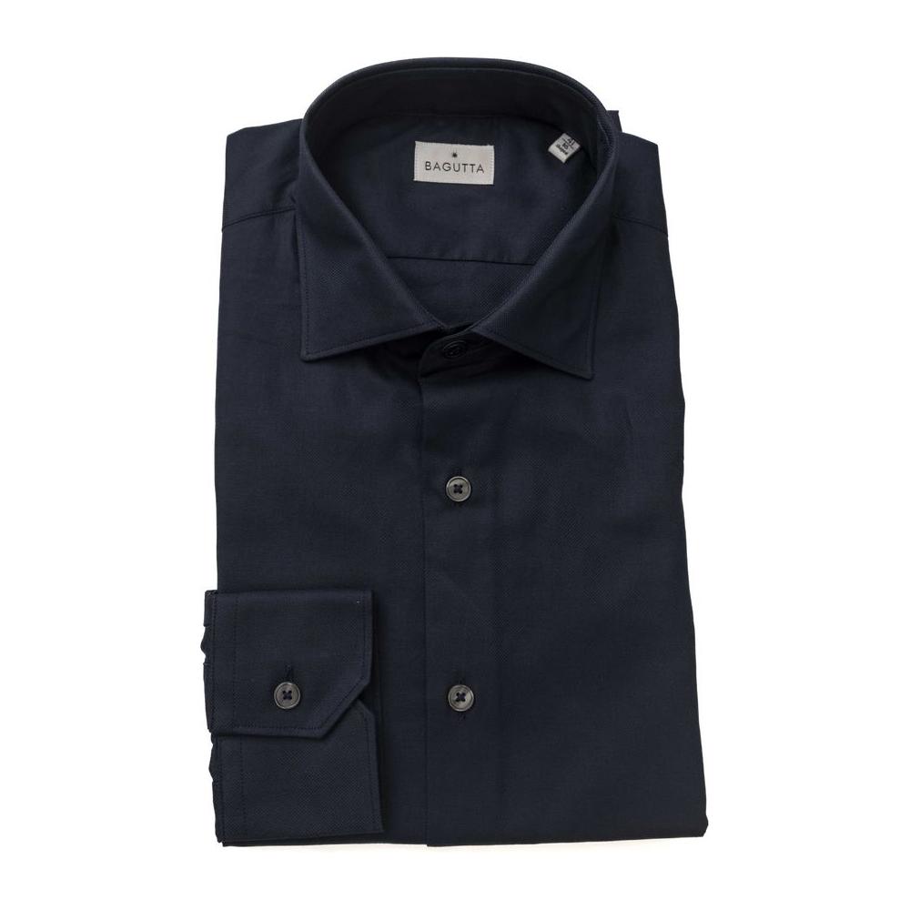 Elegant Blue Cotton French Collar Shirt