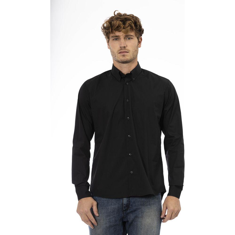 Sleek Black Cotton Blend Button-Down Shirt