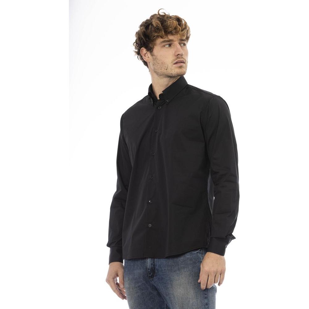 Sleek Black Cotton Blend Button-Down Shirt