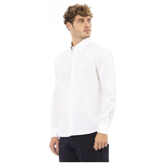 White Cotton-Elastane Button-Down Shirt