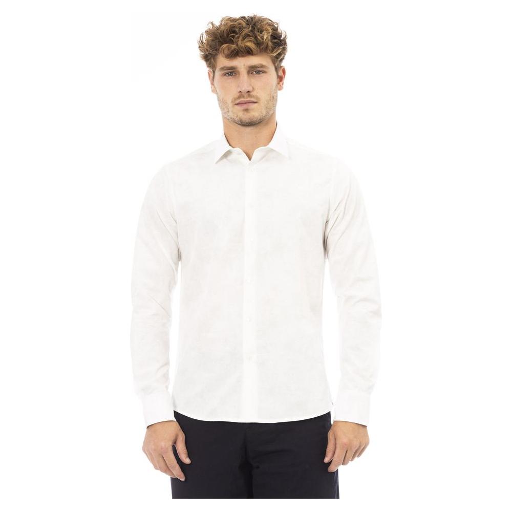 Elegant White Italian Collar Shirt for Men