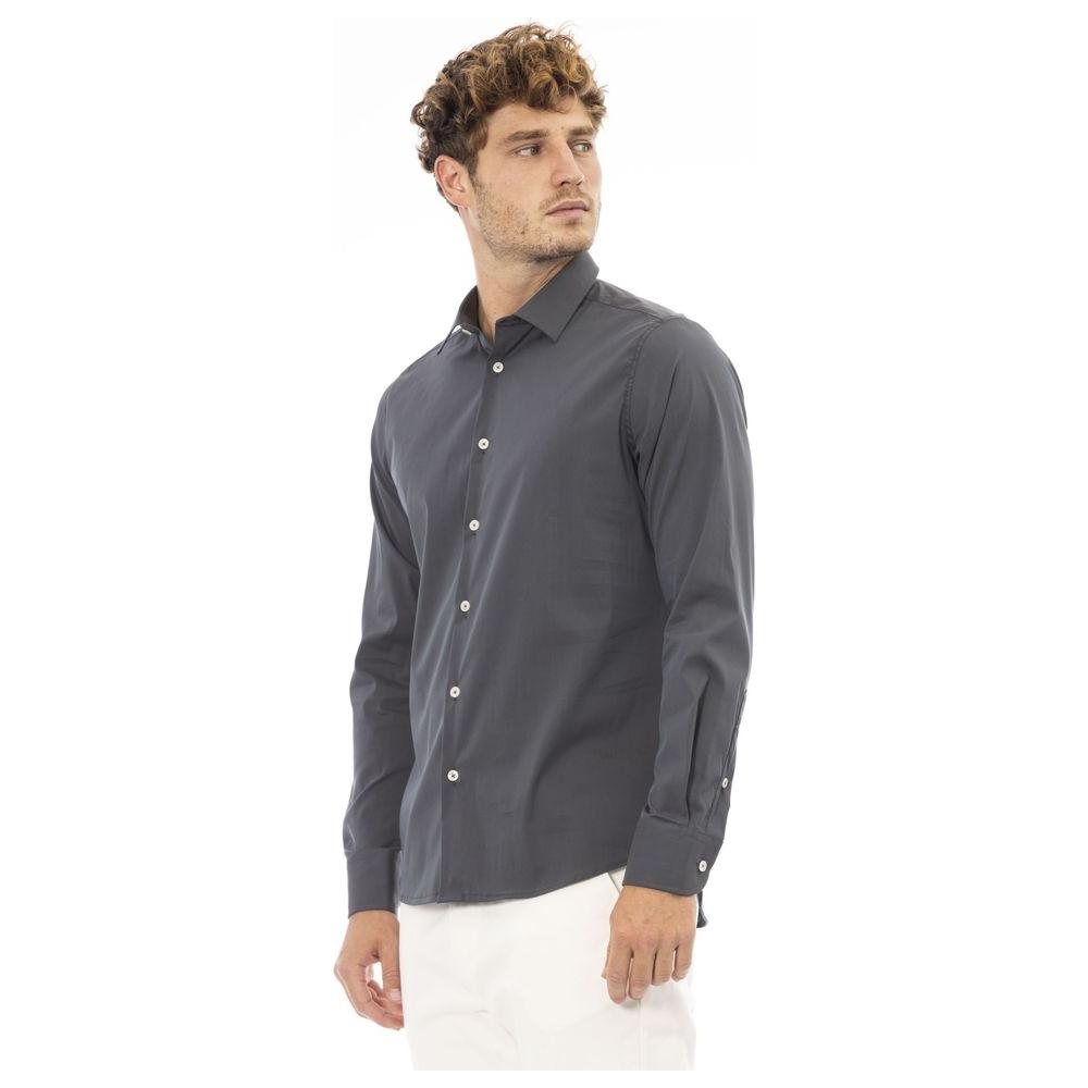 Chic Gray Italian Collar Men's Shirt