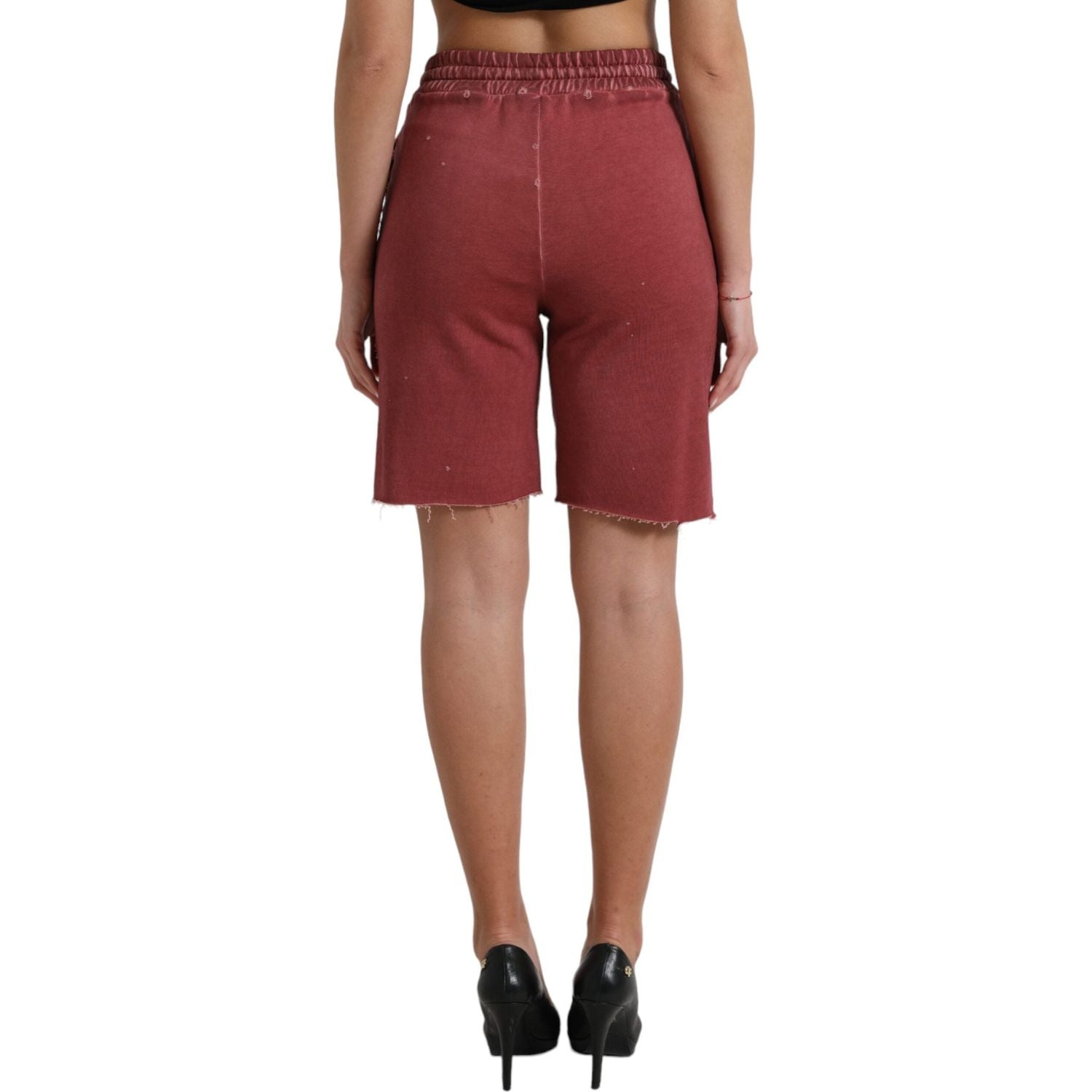 Dolce & Gabbana Maroon Cotton High Waist Sweatshorts Shorts