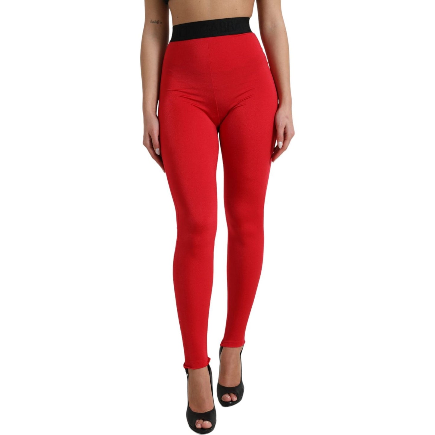 Elegant High Waist Red Leggings