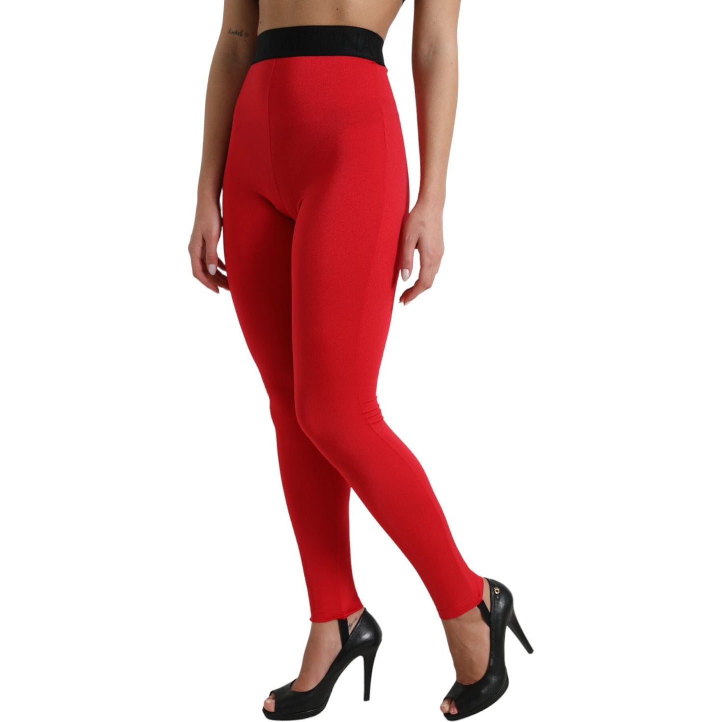 Elegant High Waist Red Leggings