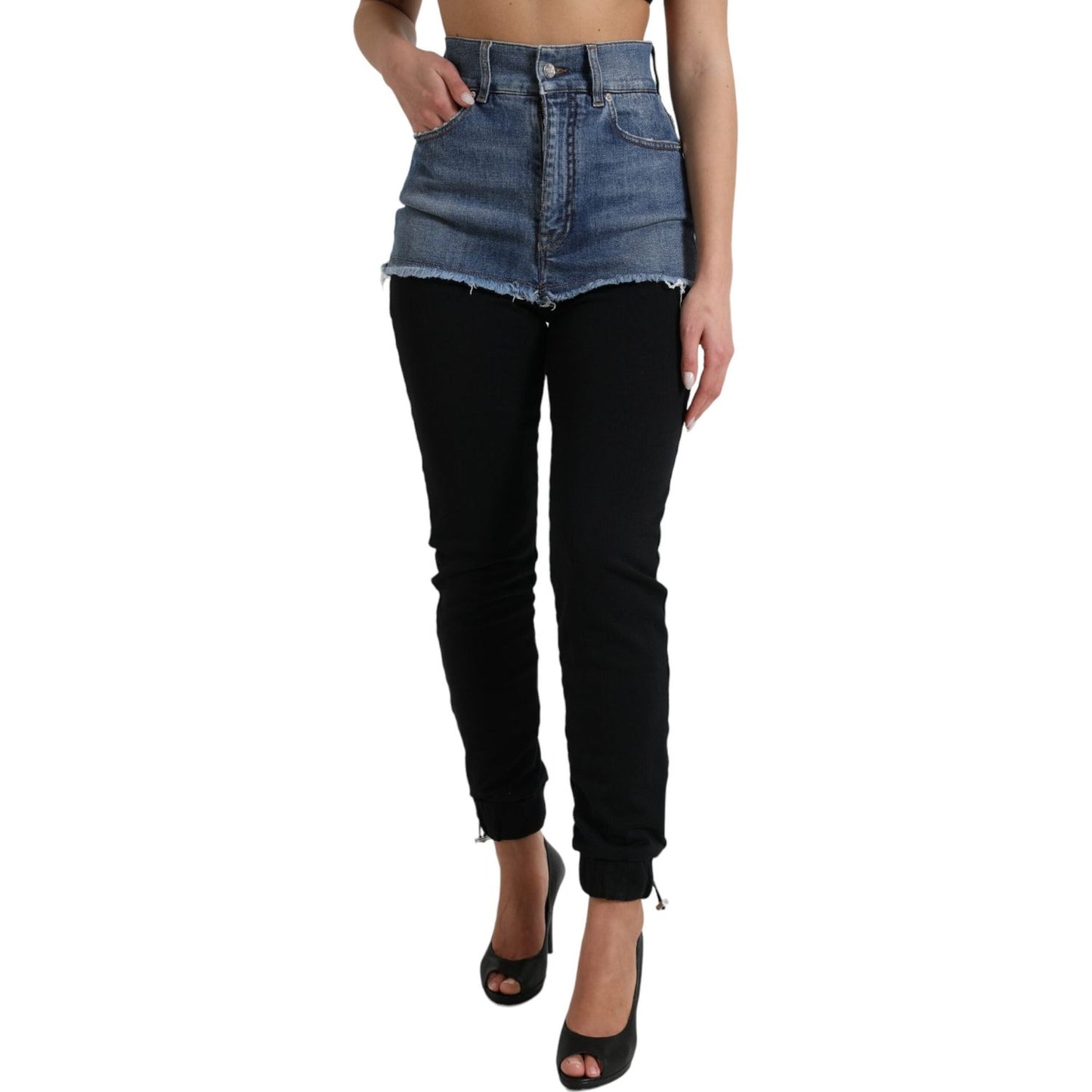 Chic High Waist Skinny Pants with Denim Shorts