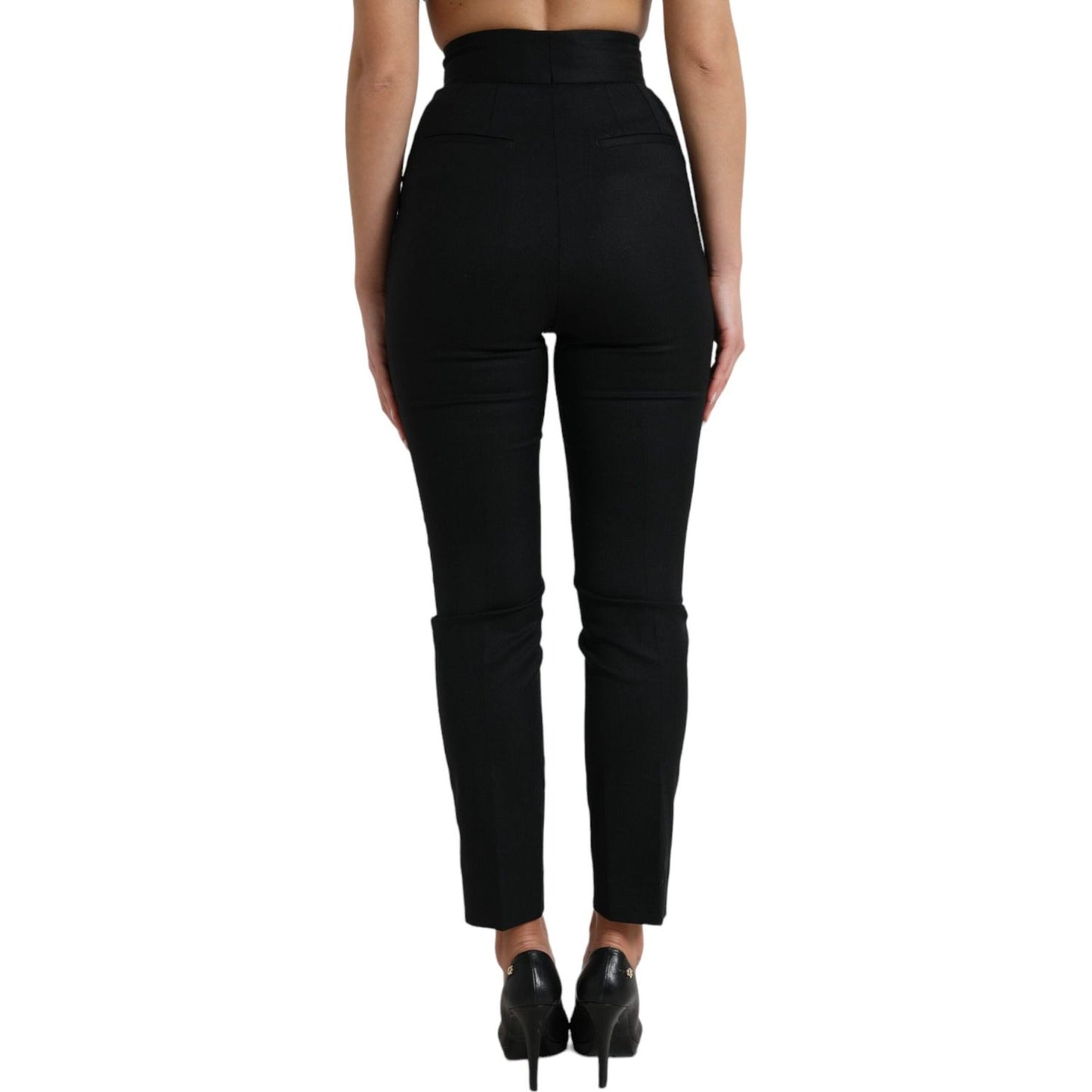 Dolce & Gabbana Black Wool High Waist Tapered Pants